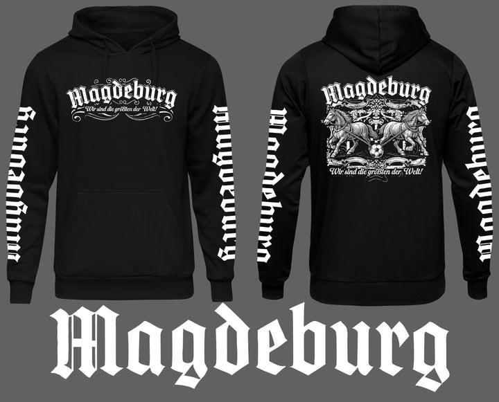 Magdeburg Halbkugeln Kapuzenpullover | Ostdeutschland Heimat | Ärmeldruck