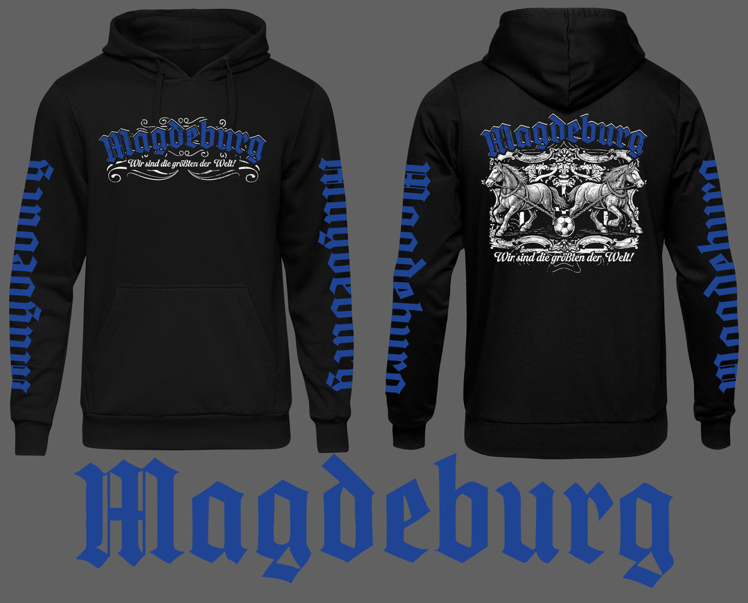Magdeburg Halbkugeln Kapuzenpullover | Ostdeutschland Heimat | Ärmeldruck