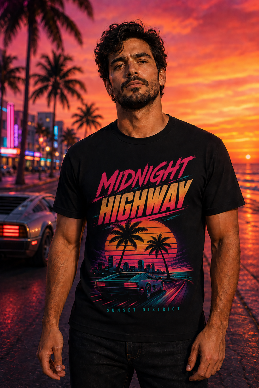 Midnight Highway T-Shirt | Miami Retro 80er Sommer Shirt