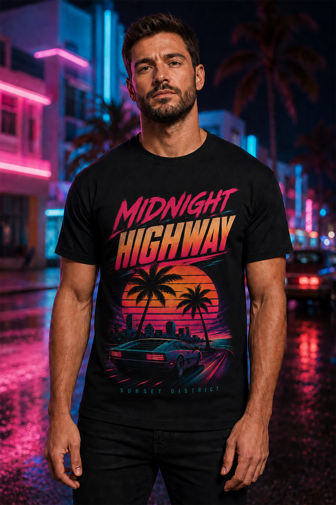 Midnight Highway T-Shirt | Miami Retro 80er Sommer Shirt