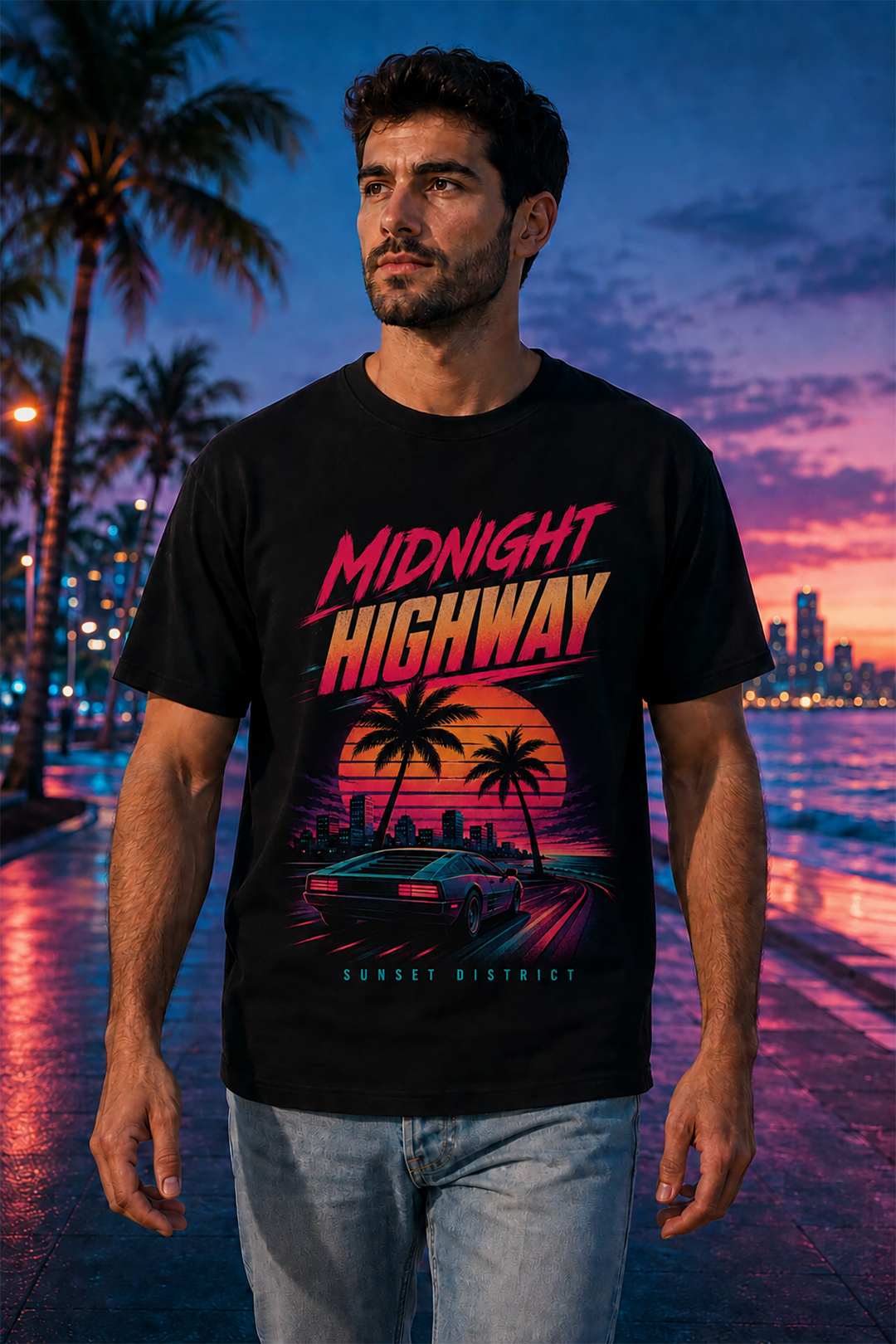 Midnight Highway T-Shirt | Miami Retro 80er Sommer Shirt