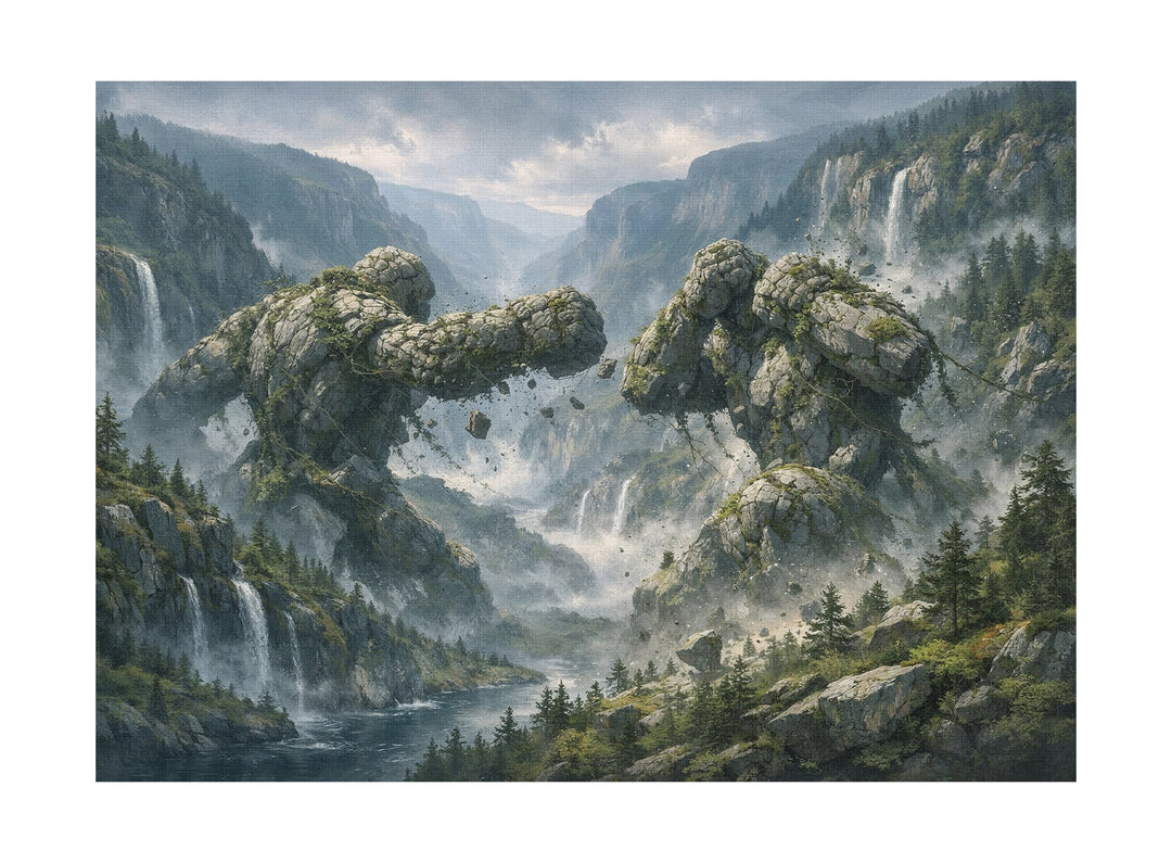 Nordland Steinriesen Leinwand | Fantasy Riesen Bild Natur Landschaft Deko