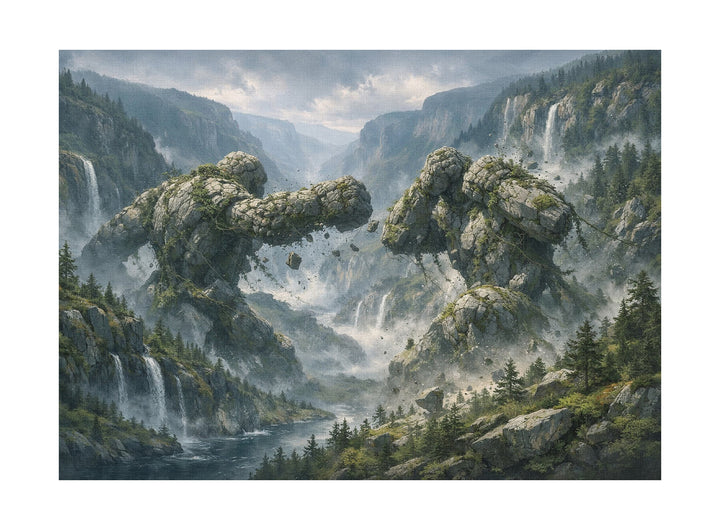 Nordland Steinriesen Leinwand | Fantasy Riesen Bild Natur Landschaft Deko
