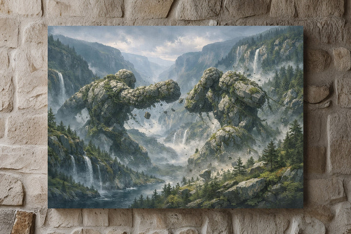 Nordland Steinriesen Leinwand | Fantasy Riesen Bild Natur Landschaft Deko