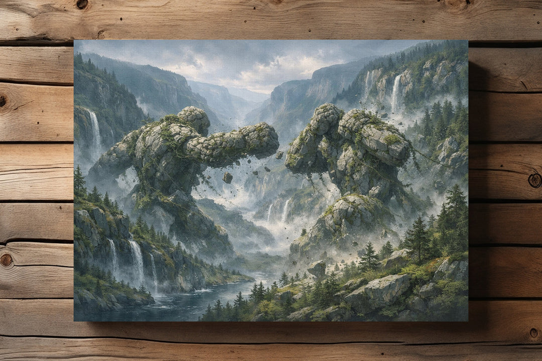 Nordland Steinriesen Leinwand | Fantasy Riesen Bild Natur Landschaft Deko