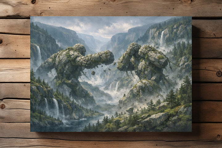 Nordland Steinriesen Leinwand | Fantasy Riesen Bild Natur Landschaft Deko
