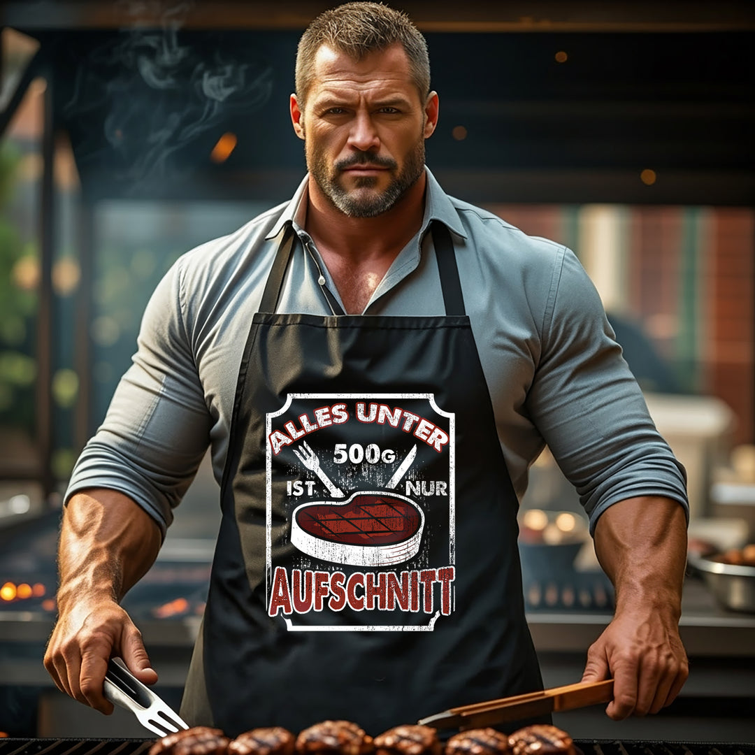 Grillschürze – „Nur Aufschnitt“ – BBQ Schürze mit Spruch für Männer M2