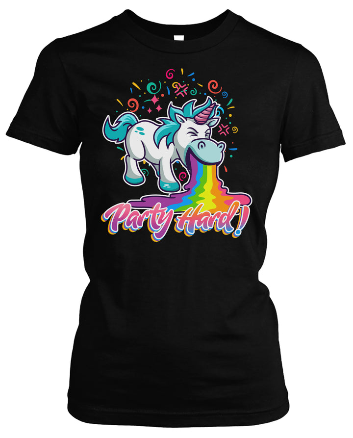 Party Hard Damen T-Shirt | Musik Party Einhorn