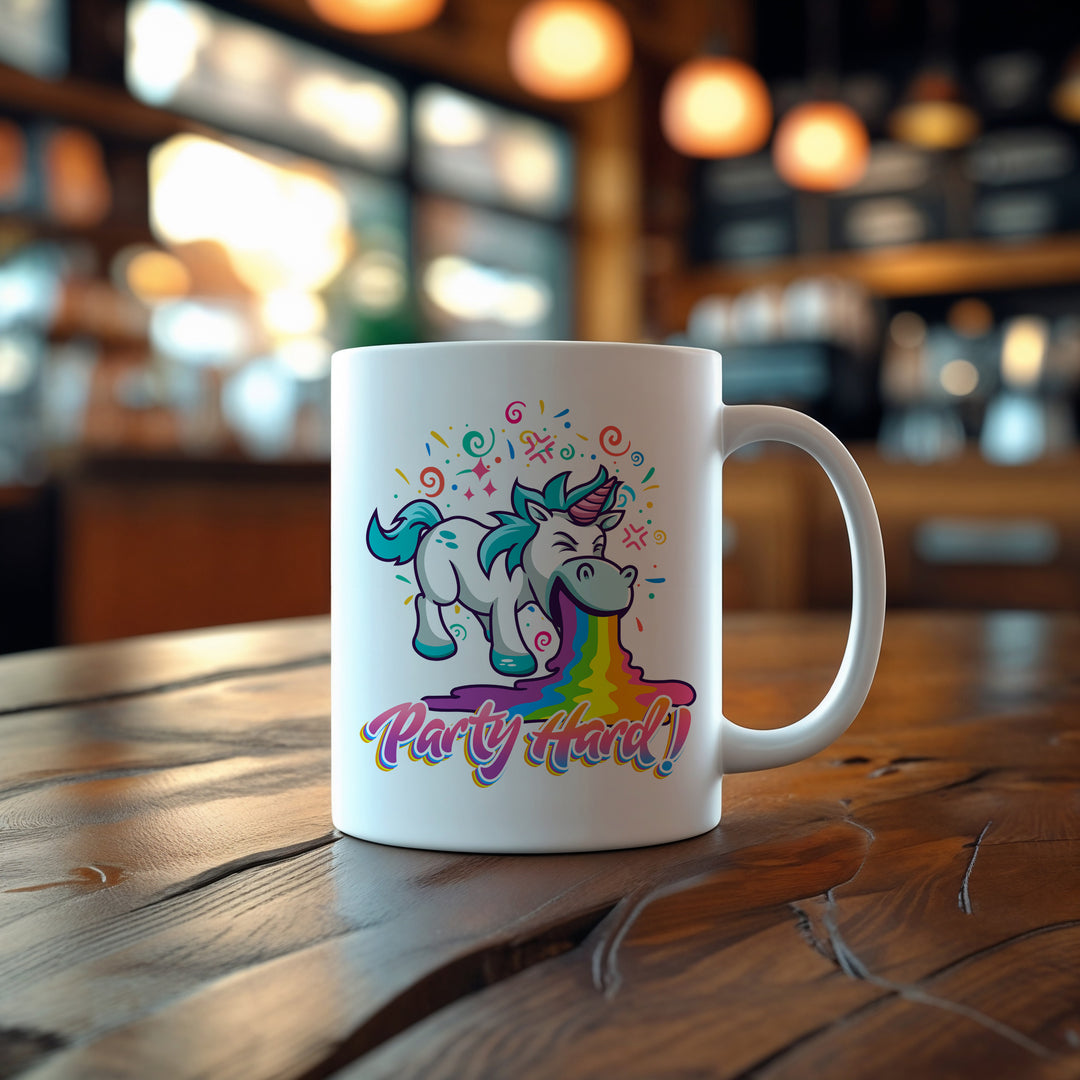 Party Hard Tasse | Kaffeebecher mit Einhorn Motiv – Lustige Kaffeetasse – Geschenkidee