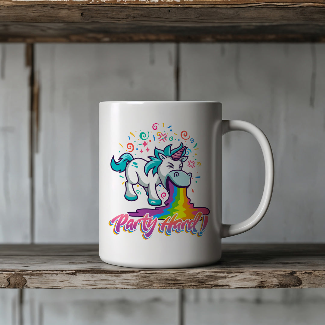 Party Hard Tasse | Kaffeebecher mit Einhorn Motiv – Lustige Kaffeetasse – Geschenkidee