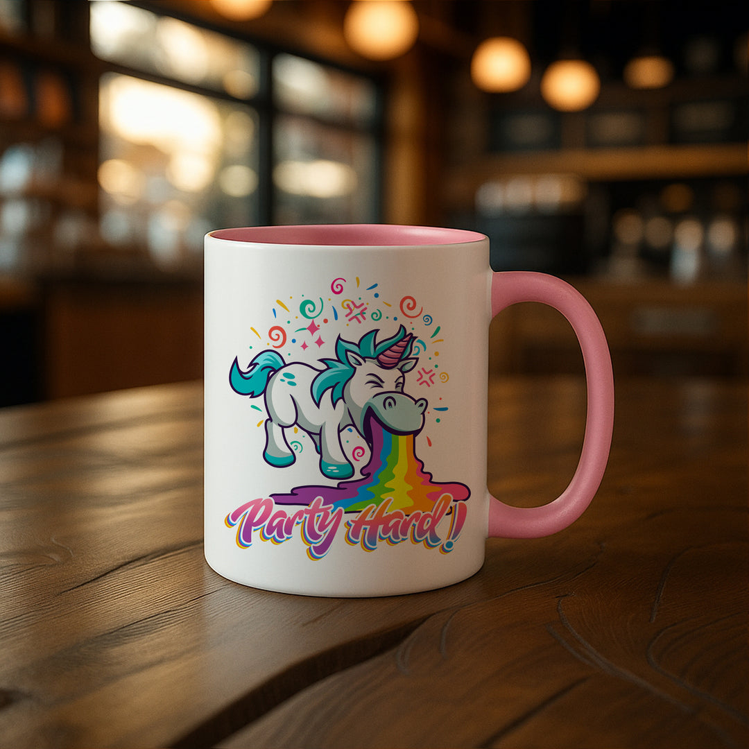 Party Hard Tasse | Kaffeebecher mit Einhorn Motiv – Lustige Kaffeetasse – Geschenkidee