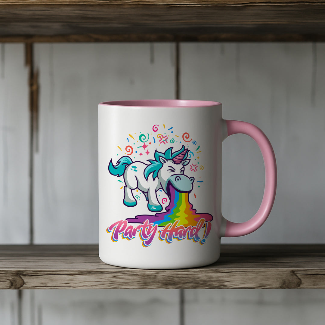 Party Hard Tasse | Kaffeebecher mit Einhorn Motiv – Lustige Kaffeetasse – Geschenkidee