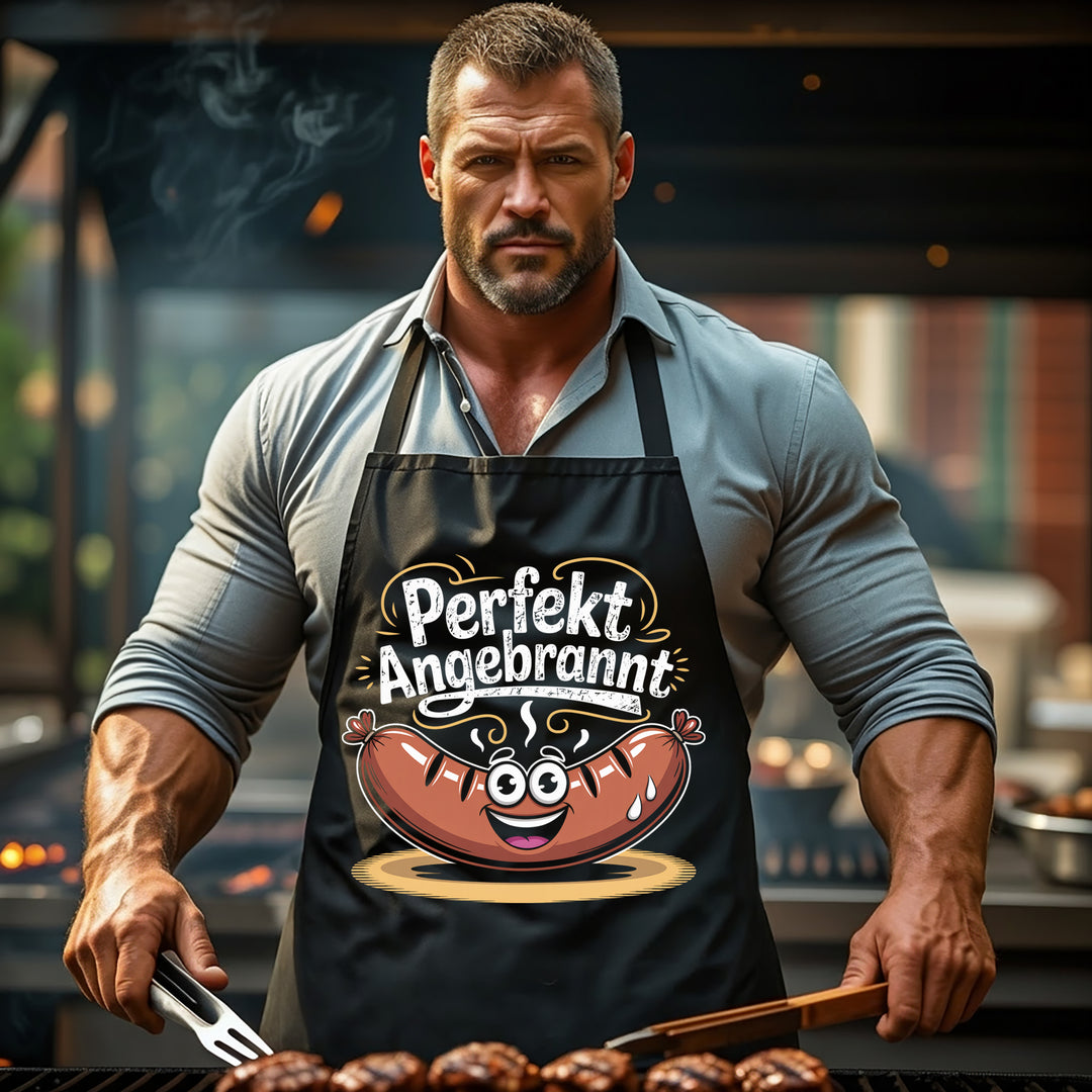 Grillschürze – „Perfekt Angebrannt“ – BBQ Schürze mit Spruch für Männer