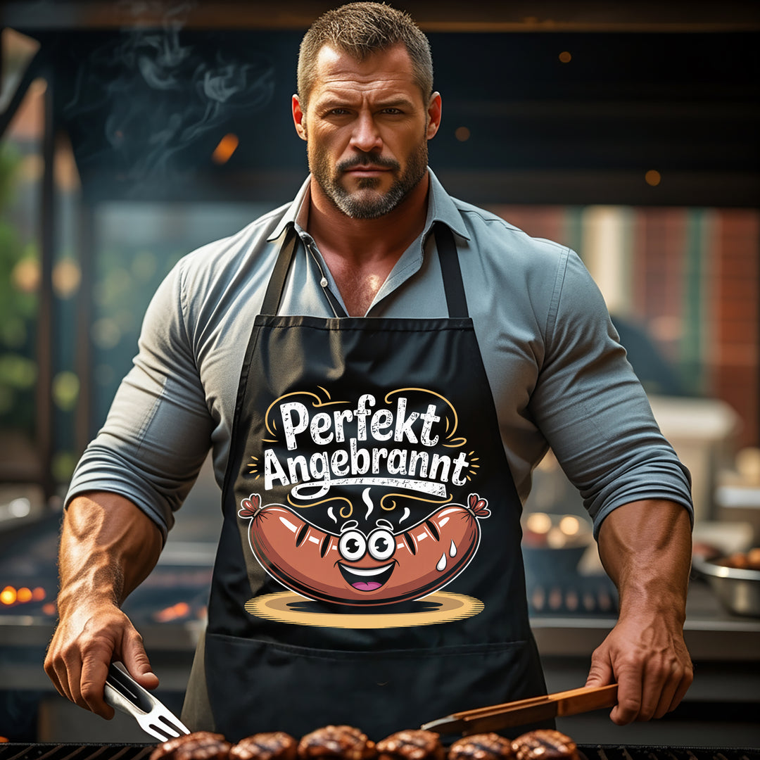 Grillschürze – „Perfekt Angebrannt“ – BBQ Schürze mit Spruch für Männer