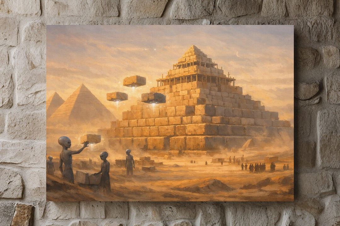 Pyramide Leinwand | Ägypten Alien Bild Mystische UFO Wüste Antike Deko | M1