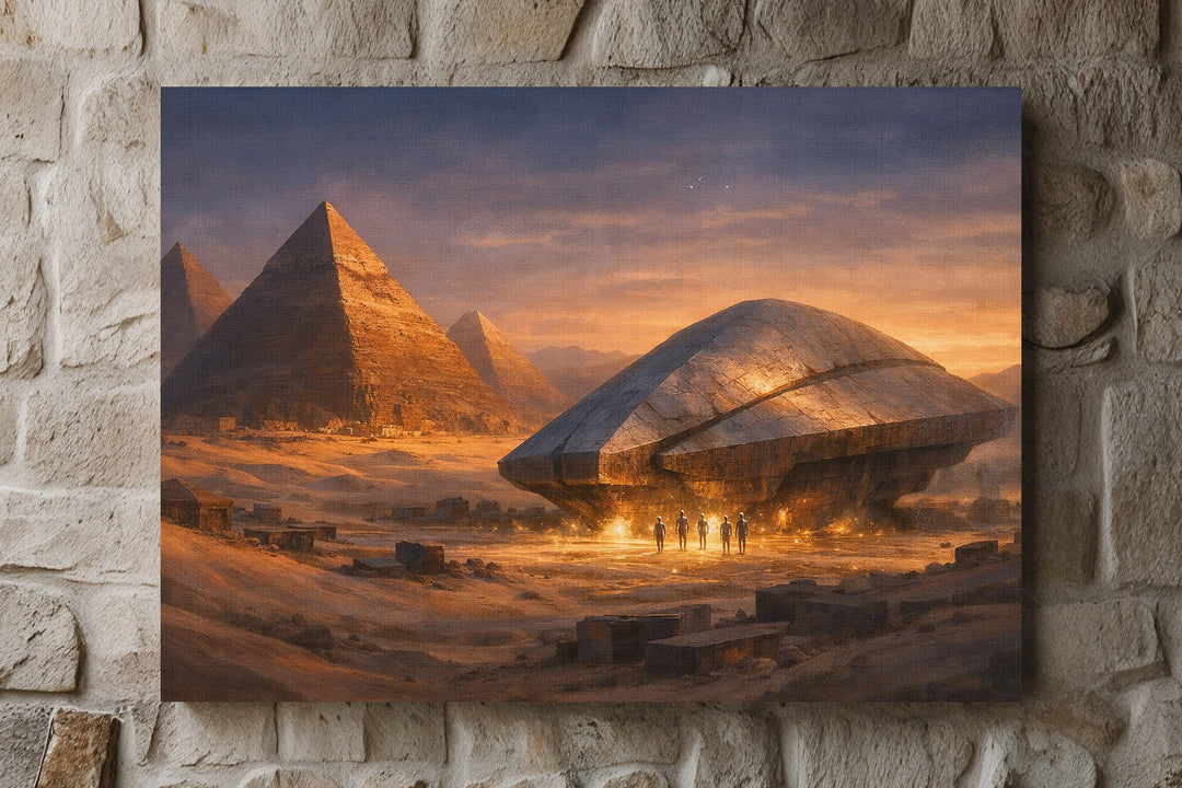 Pyramide Leinwand | Ägypten Alien Bild Mystische UFO Wüste Antike Deko | M2