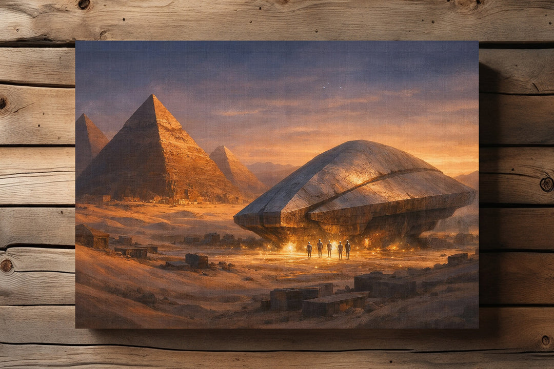 Pyramide Leinwand | Ägypten Alien Bild Mystische UFO Wüste Antike Deko | M2