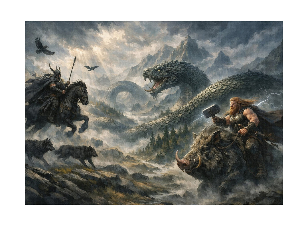 Ragnarök Leinwand | Wikinger Bild – Nordische Götter Thor Odin Schlacht Deko