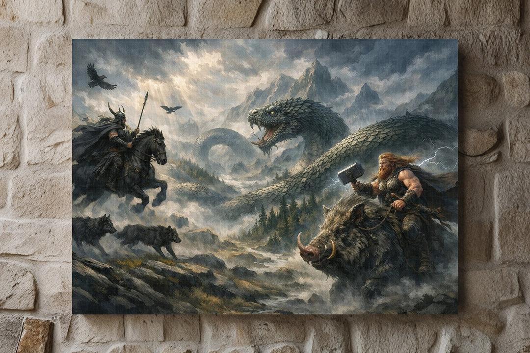 Ragnarök Leinwand | Wikinger Bild – Nordische Götter Thor Odin Schlacht Deko
