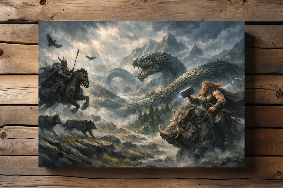 Ragnarök Leinwand | Wikinger Bild – Nordische Götter Thor Odin Schlacht Deko