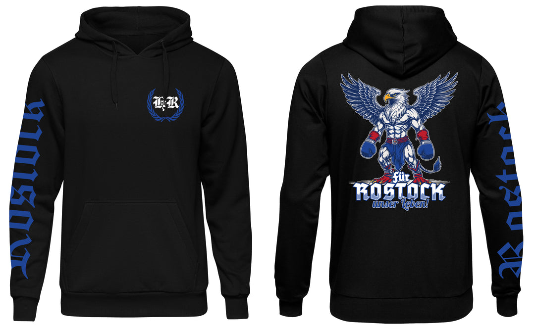 Rostock über alles Kapuzenpullover | Heimat Ostdeutschland | Ärmeldruck