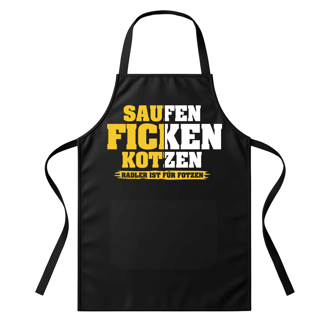 Grillschürze – „Saufen Ficken Kotzen“ – BBQ Schürze mit Spruch für Männer