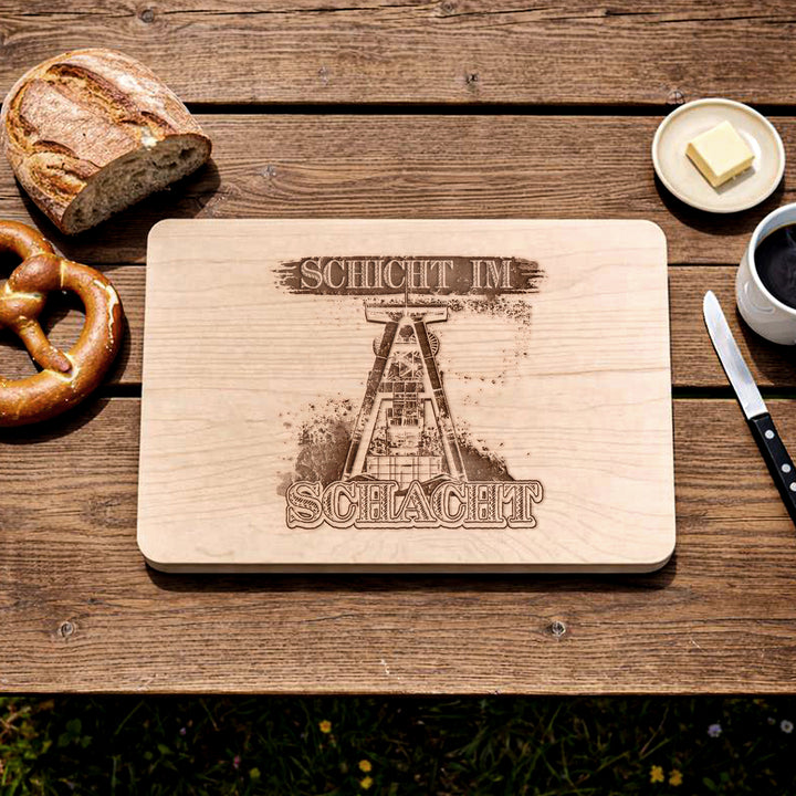 Schicht im Schacht Schneidebrett | Frühstücksbrettchen Holzbrett mit Gravur Küchenbrett Bergbau Ruhrpott Geschenk