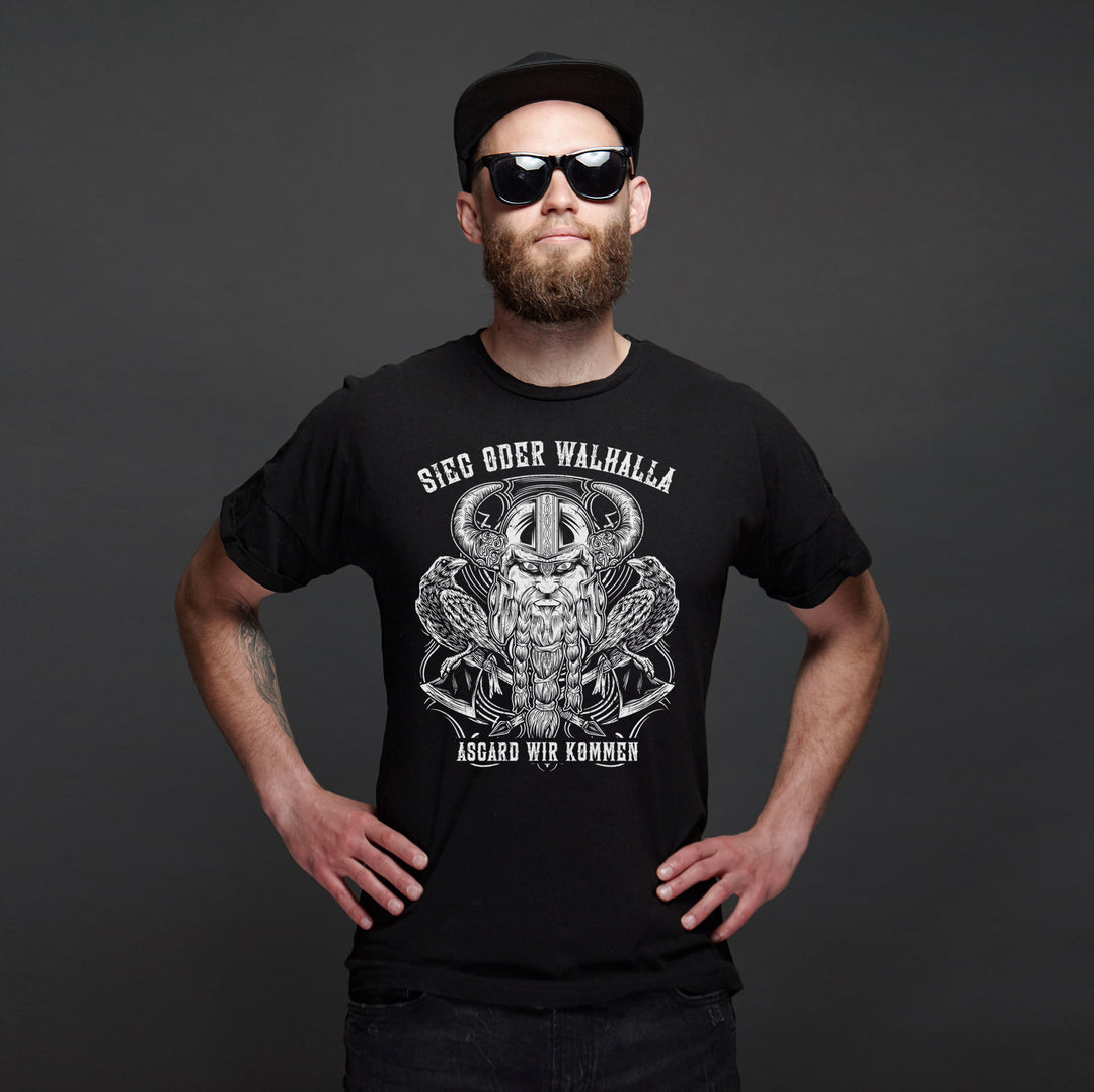 Sieg oder Walhalla T-Shirt | Wikinger Germanen Runen Odin Berserker | M1 Asgard