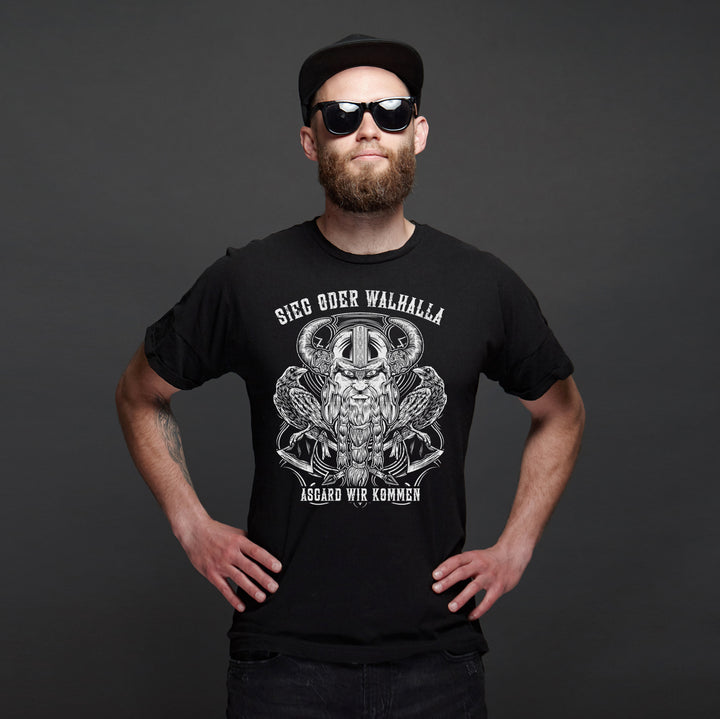 Sieg oder Walhalla T-Shirt | Wikinger Germanen Runen Odin Berserker | M1 Asgard