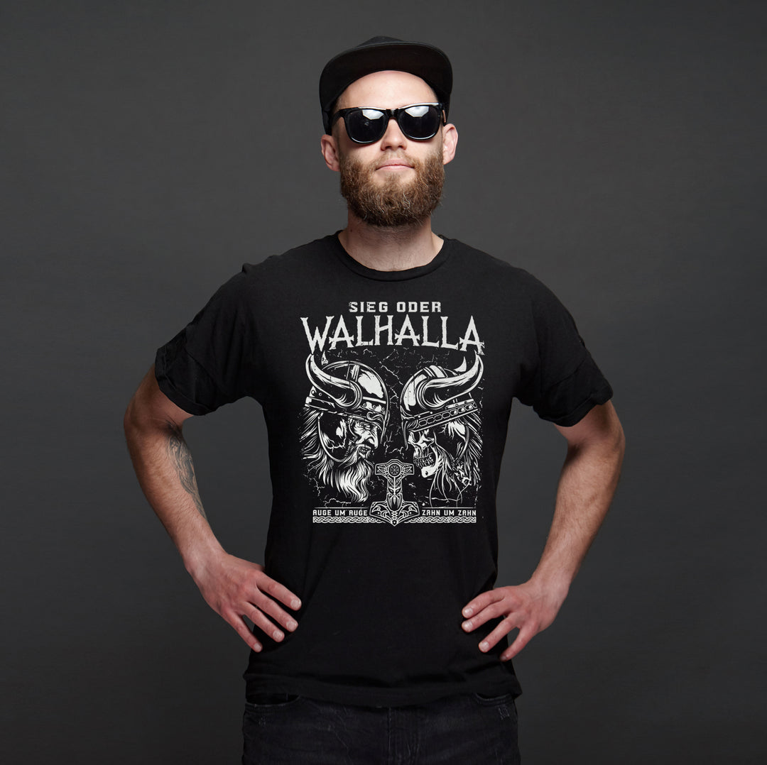 Sieg oder Walhalla T-Shirt | Wikinger Germanen Runen Odin Berserker | M1 Auge