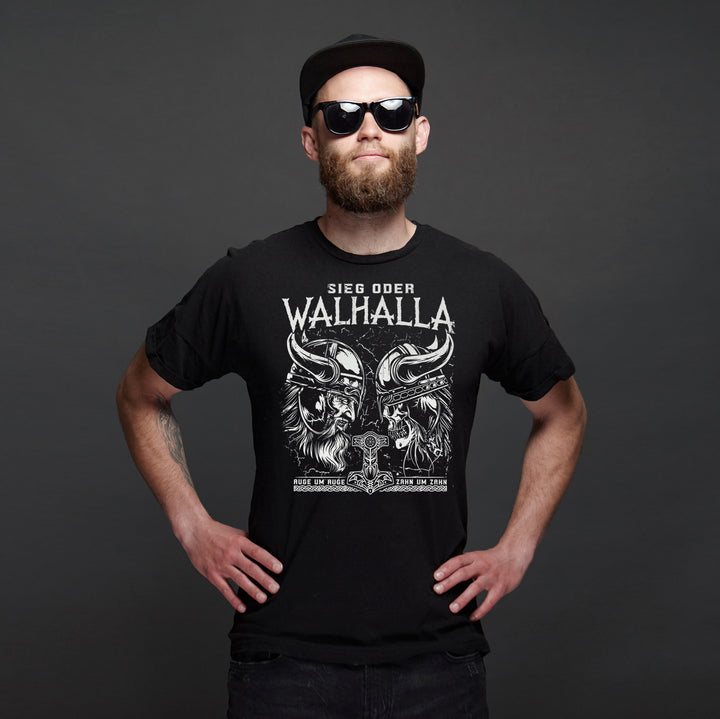Sieg oder Walhalla T-Shirt | Wikinger Germanen Runen Odin Berserker | M1 Auge