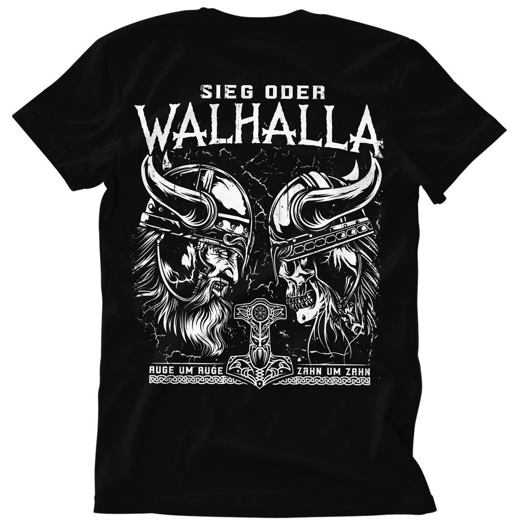 Sieg oder Walhalla T-Shirt | Wikinger Germanen Runen Odin Berserker | M2 FB Auge