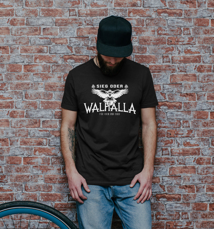 Sieg oder Walhalla T-Shirt | Wikinger Germanen Runen Odin Berserker | M1 Ehre