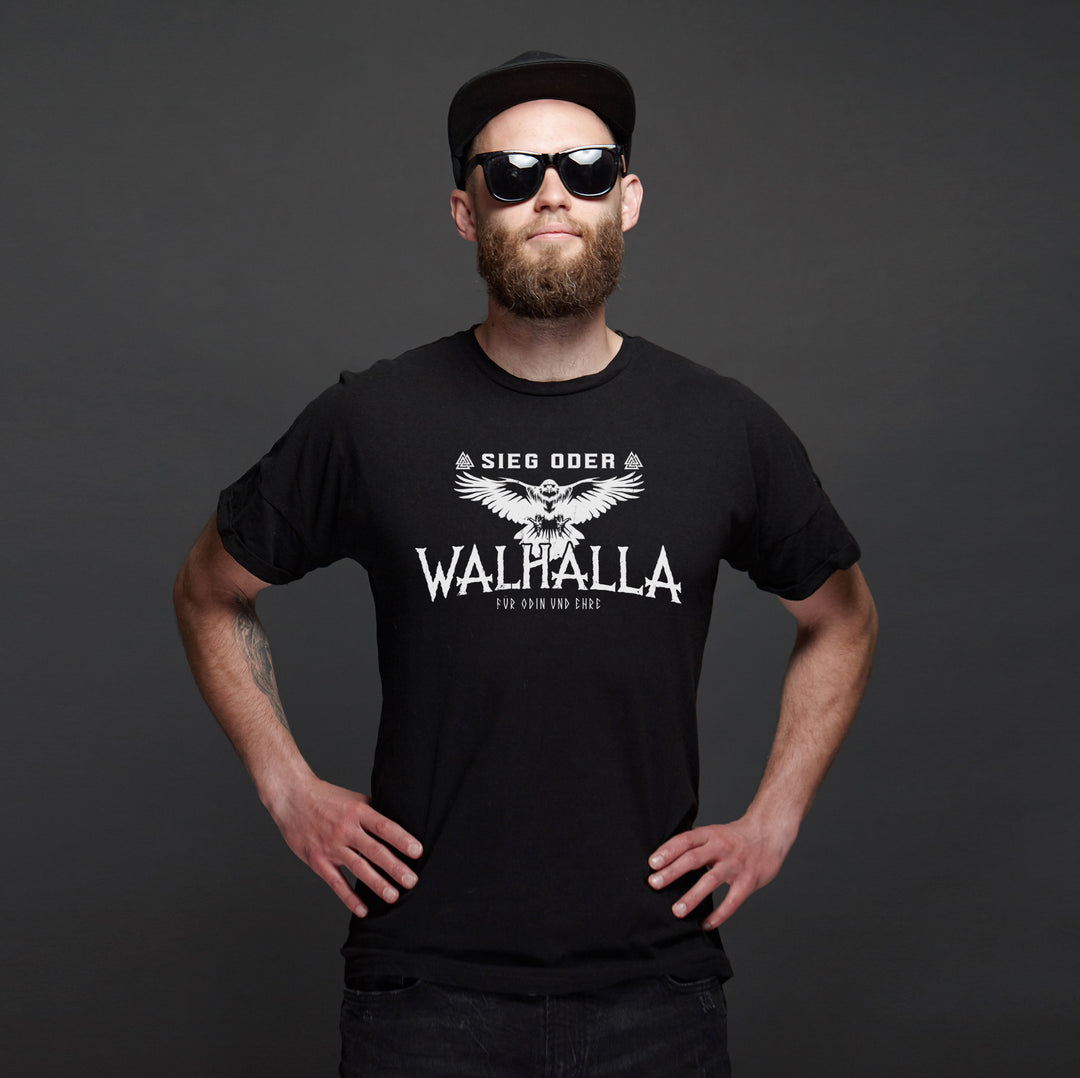 Sieg oder Walhalla T-Shirt | Wikinger Germanen Runen Odin Berserker | M1 Ehre