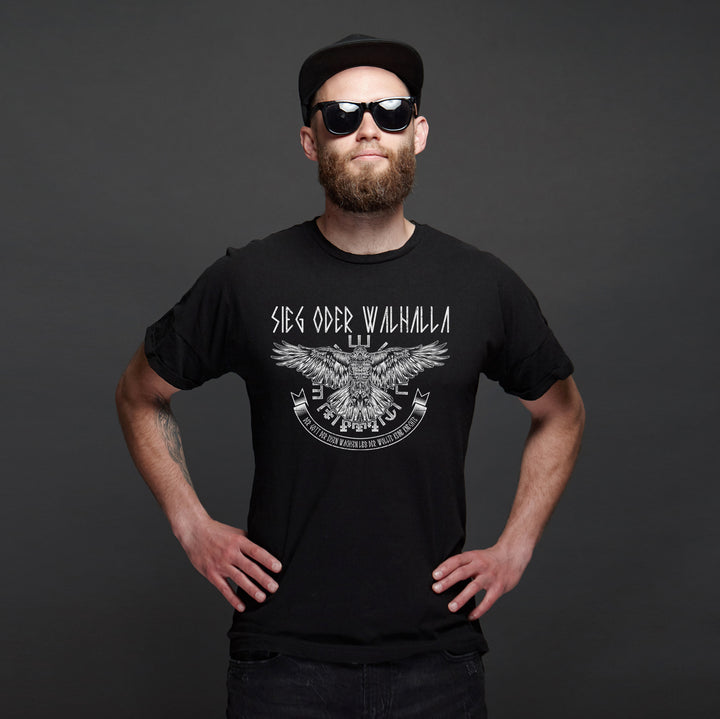 Sieg oder Walhalla T-Shirt | Wikinger Germanen Runen Odin Berserker | M1 Hugin