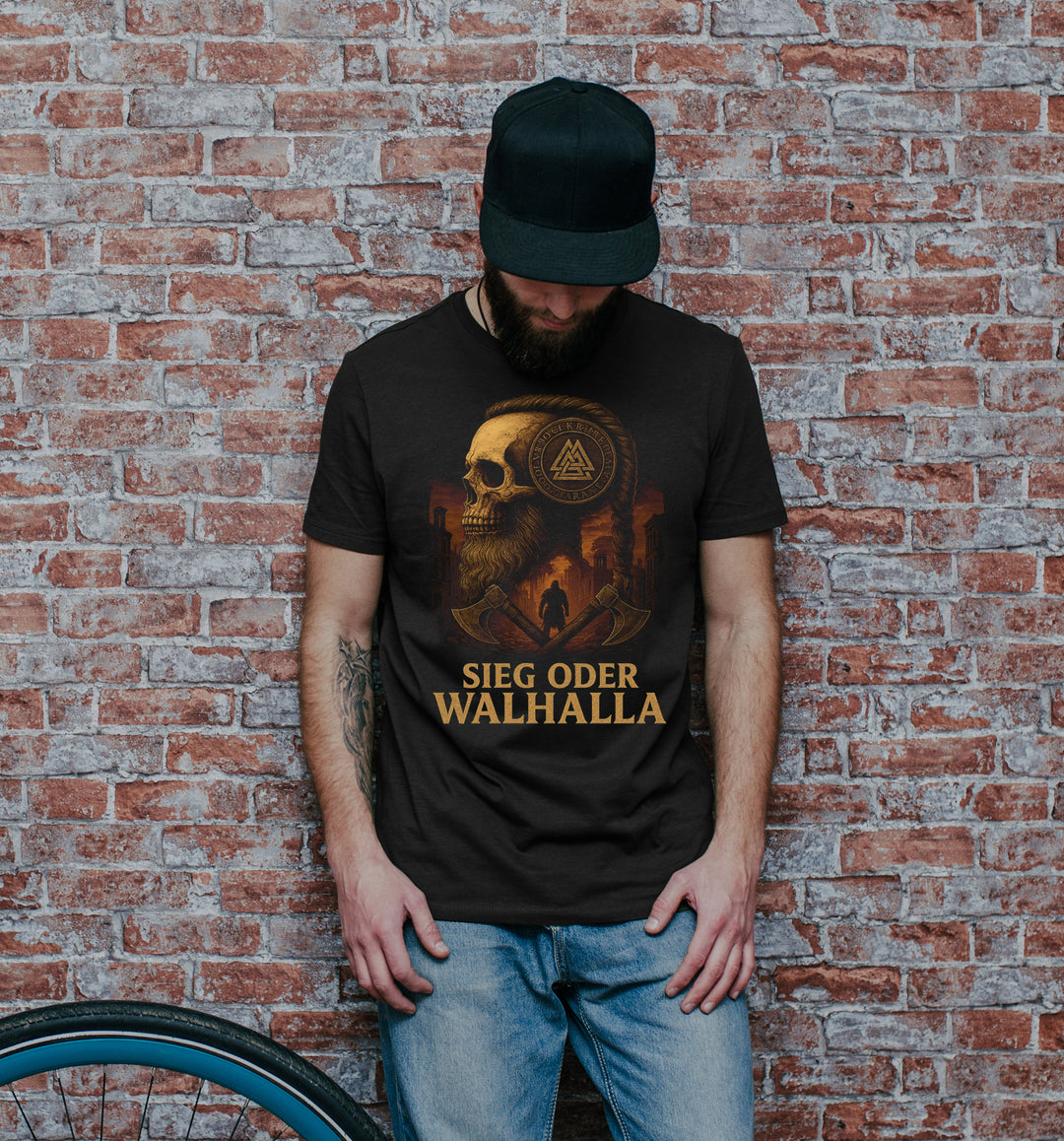 Sieg oder Walhalla T-Shirt | Wikinger Odin Ragnar Valhalla | M10