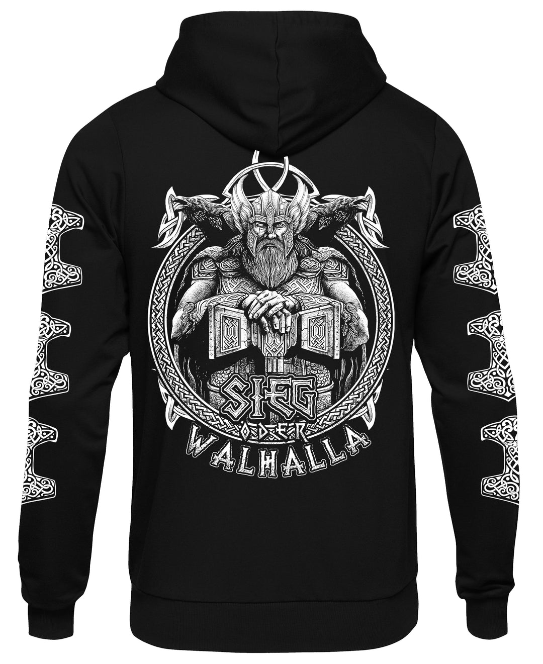 Sieg oder Walhalla Kapuzenpullover | Odin Wikinger Valhalla | M5 Ärmeldruck