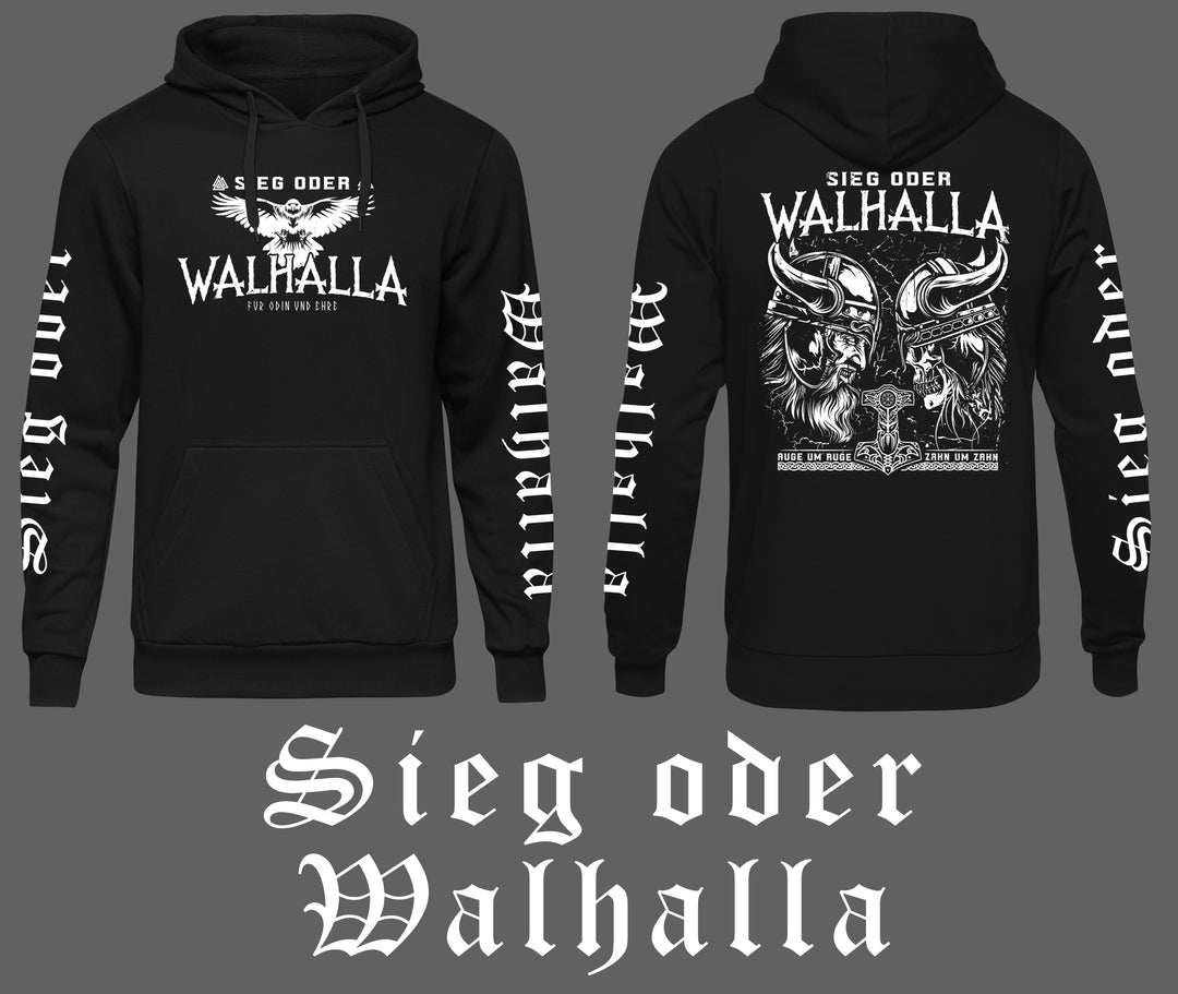 Sieg oder Walhalla Kapuzenpullover | Odin Wikinger Valhalla | M6 Ärmeldruck