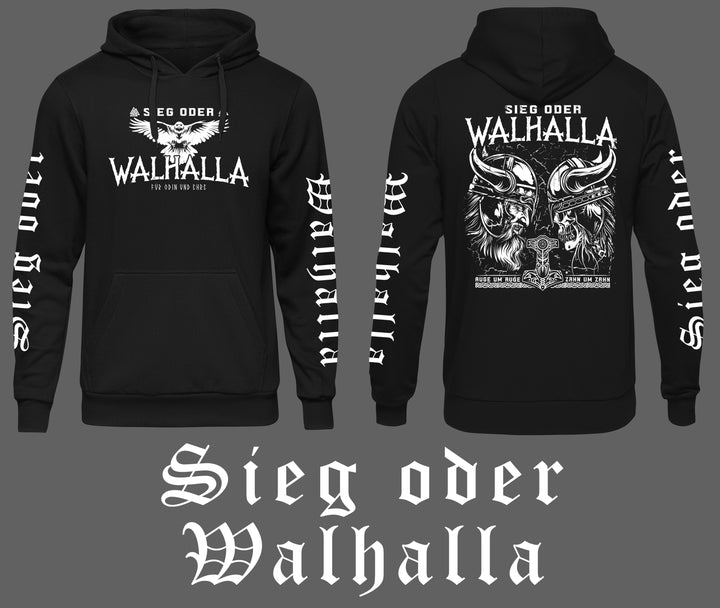 Sieg oder Walhalla Kapuzenpullover | Odin Wikinger Valhalla | M6 Ärmeldruck