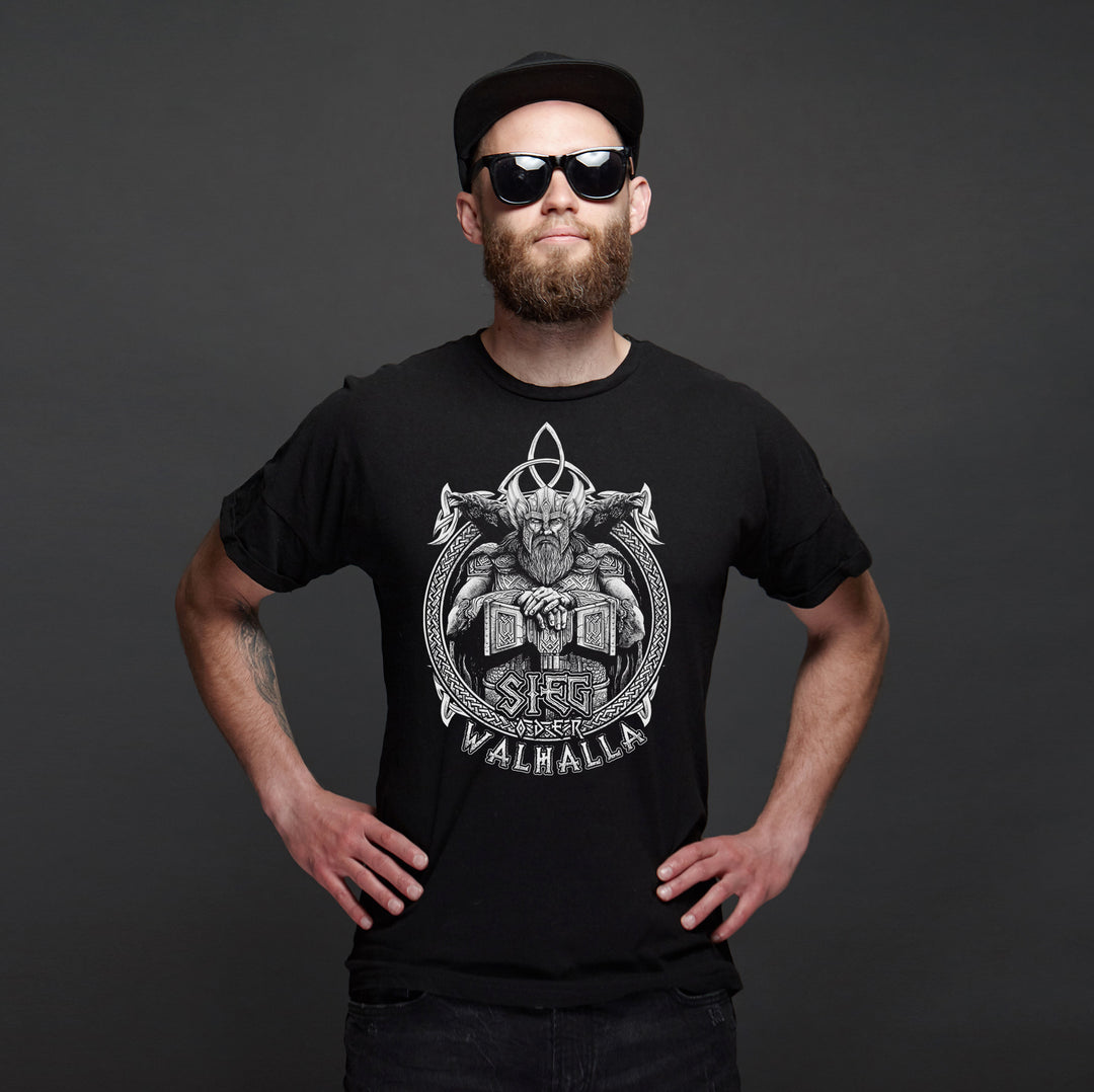 Sieg oder Walhalla T-Shirt | Wikinger Germanen Runen Odin Berserker | M1 Odin