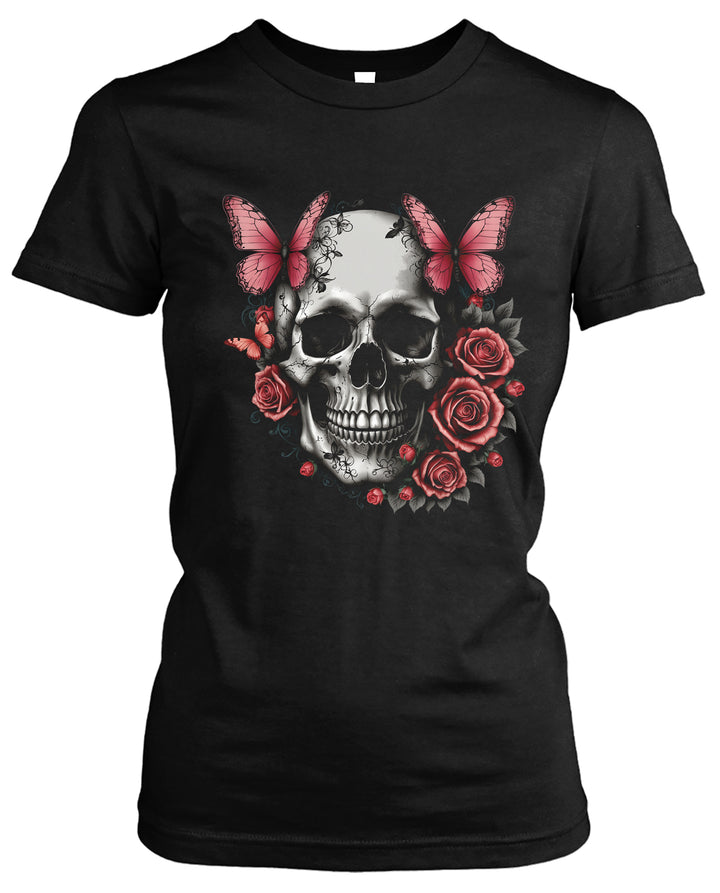 Skull Butterfly Damen T-Shirt | Rosen Gothic Tattoo | M2