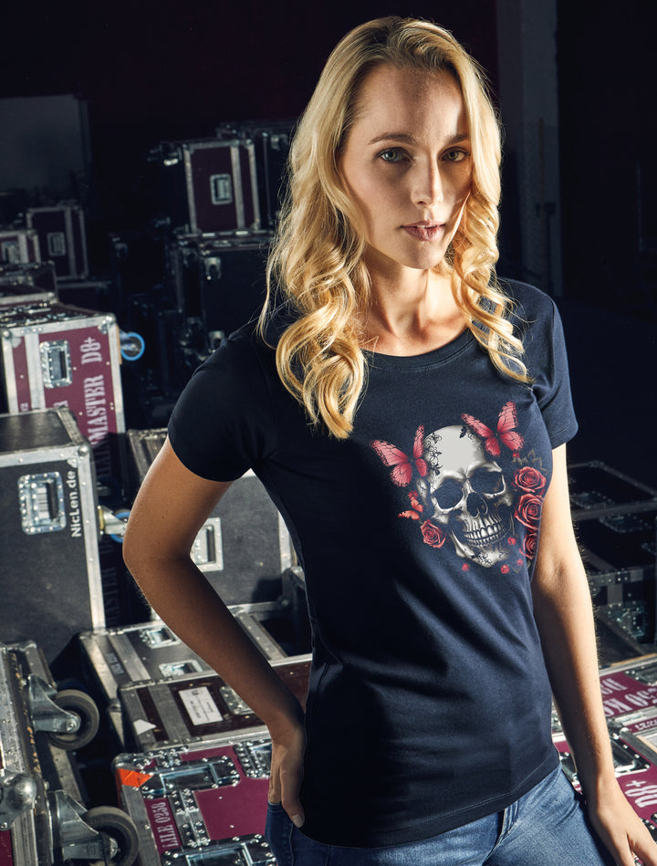 Skull Butterfly Damen T-Shirt | Rosen Gothic Tattoo | M2