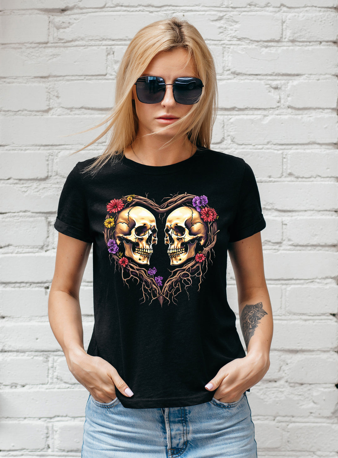 Skull Heart Damen T-Shirt | Gothic Tattoo Herz | M3