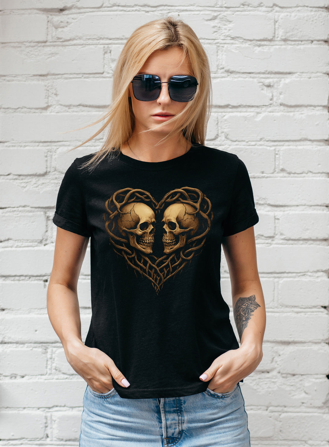 Skull Heart Damen T-Shirt | Gothic Tattoo Herz | M4