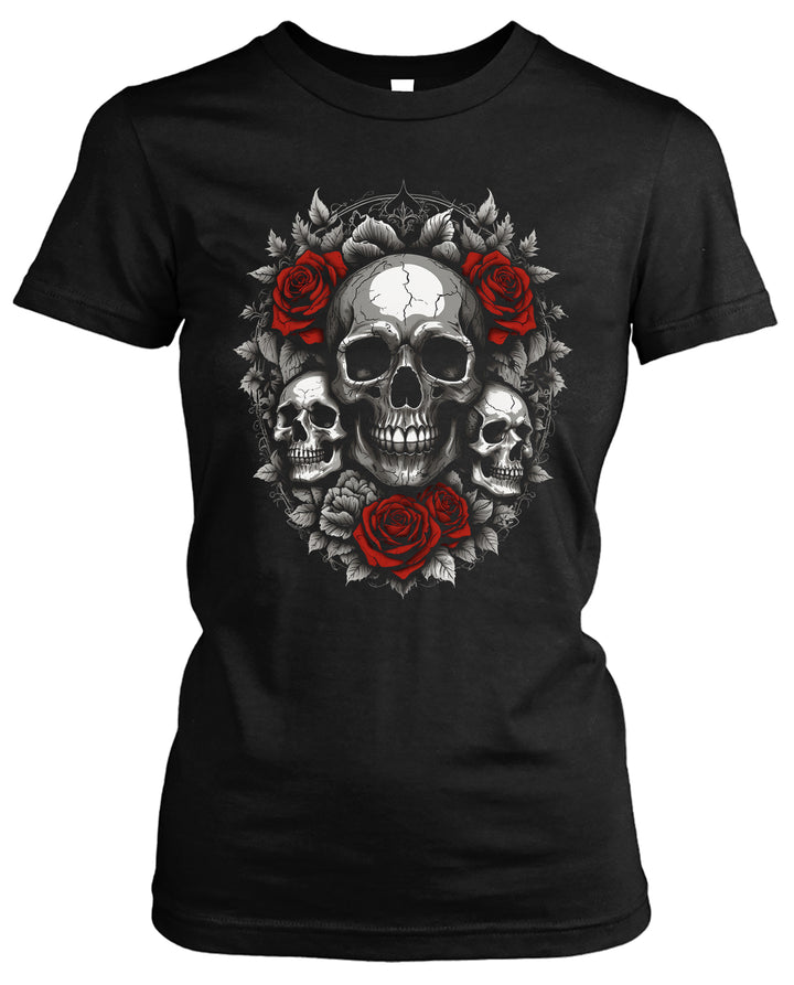 Skull Roses Damen T-Shirt | Rosen Gothic Tattoo | M1