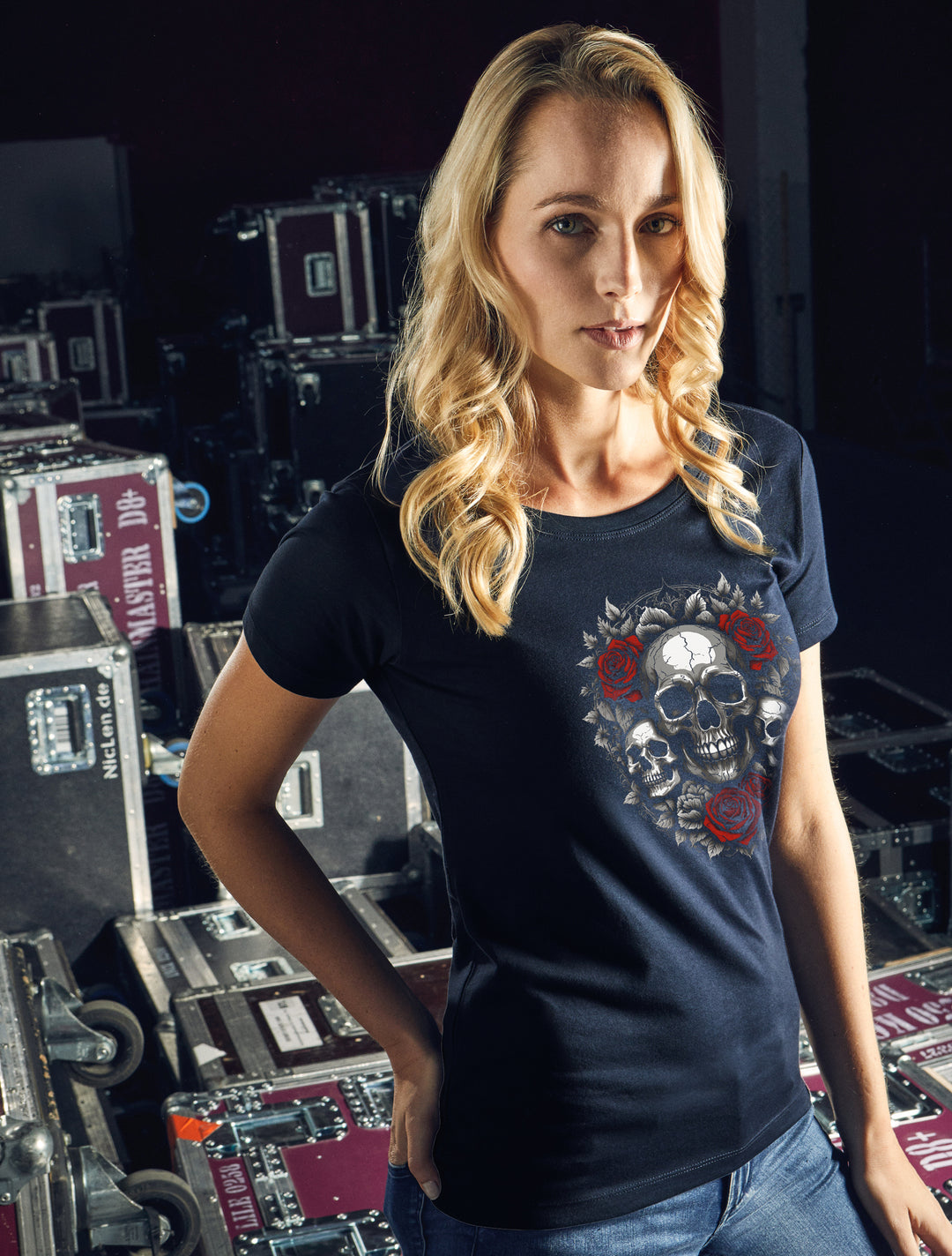 Skull Roses Damen T-Shirt | Rosen Gothic Tattoo | M1