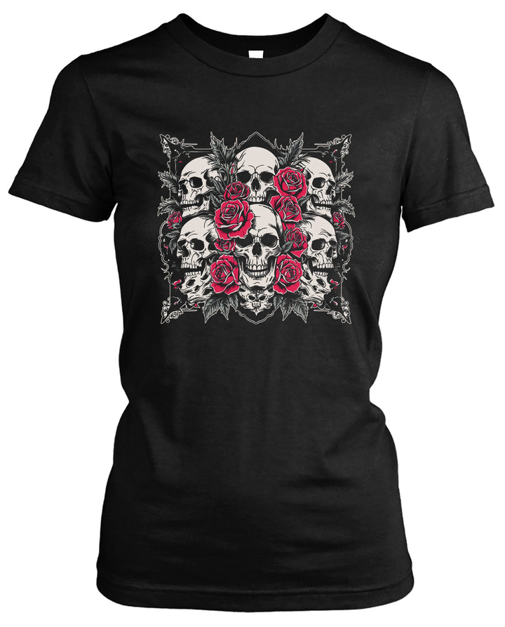 Skull Roses Damen T-Shirt | Rosen Gothic Tattoo | M2