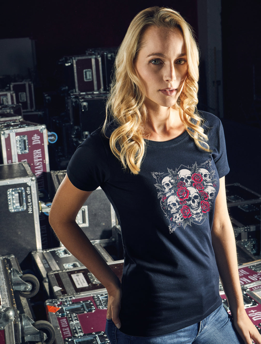 Skull Roses Damen T-Shirt | Rosen Gothic Tattoo | M2