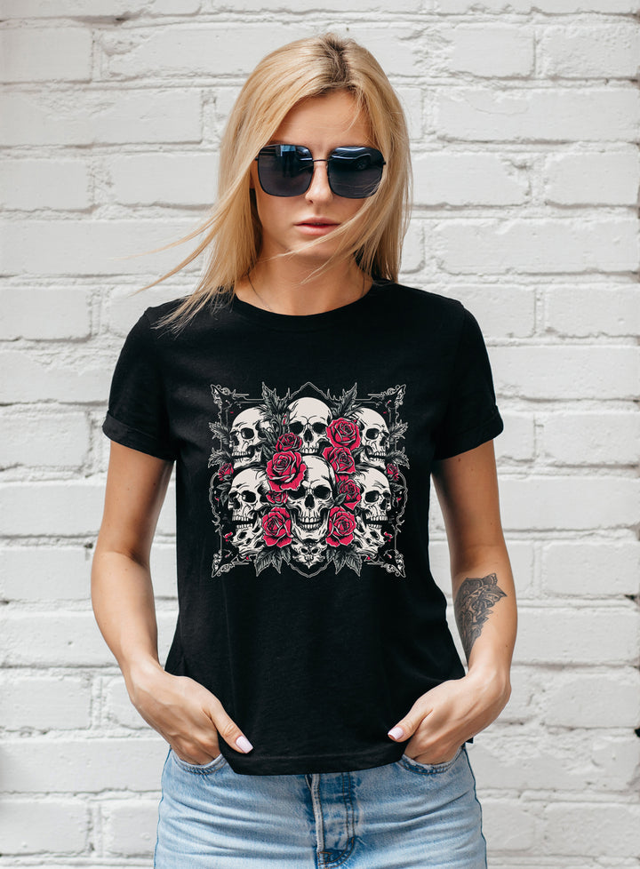 Skull Roses Damen T-Shirt | Rosen Gothic Tattoo | M2