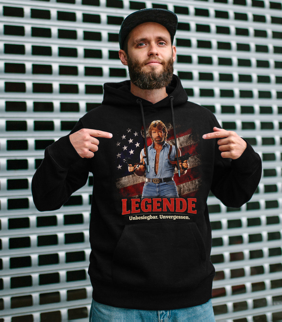 Legende Chuck Kapuzenpullover | 80er Actionheld Retro Hoodie Chuck Norris | M2